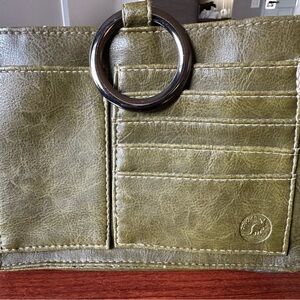Kangaroo Pouchee Olive Green Leather Clutch